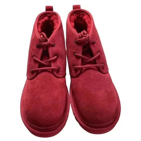 UGG Chukka Boots Shoes Mens 12 Red Neumel Suede Sheepskin Lace Up NEW - Picture 2 of 9